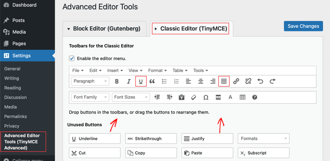 Drag the Unused Buttons You Need to the Classic Editor's Toolbar