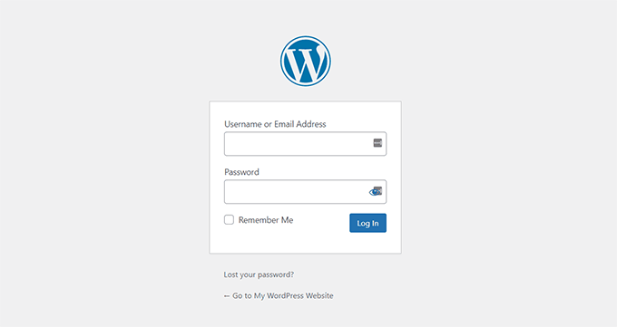 Standard WordPress login screen example