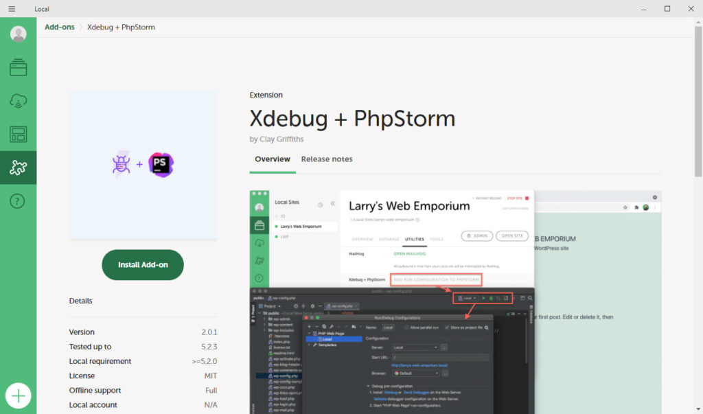 xdebug and phpstorm local add on