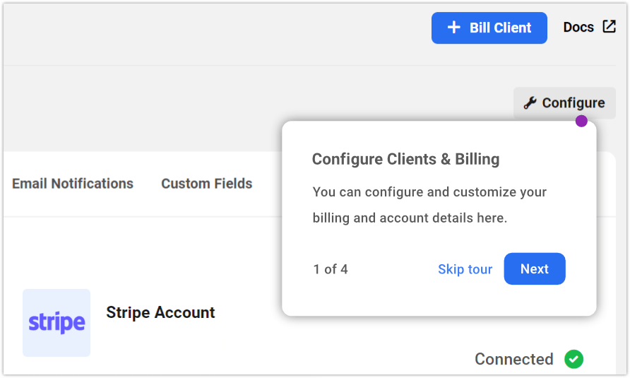 client billing configure tour