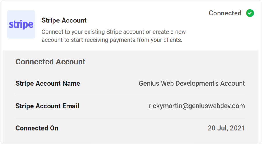 stripe account settings in the hub clients+billing