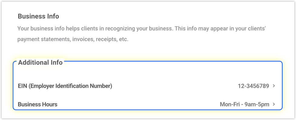 config business info additional info