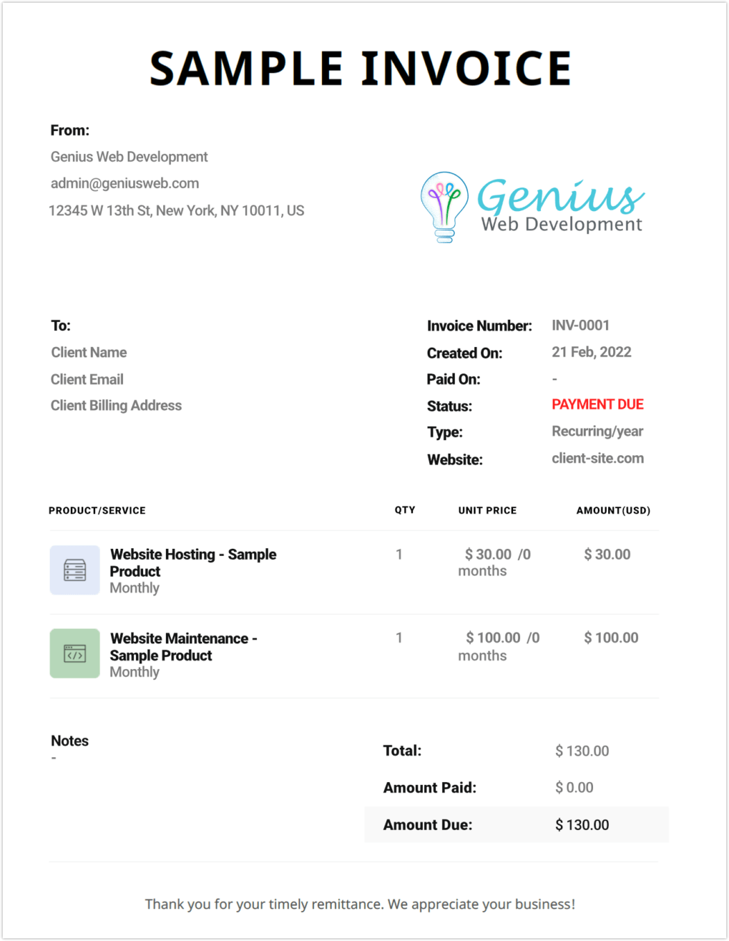 invoice sample