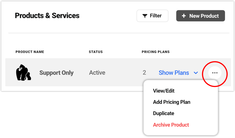 products & services menu access