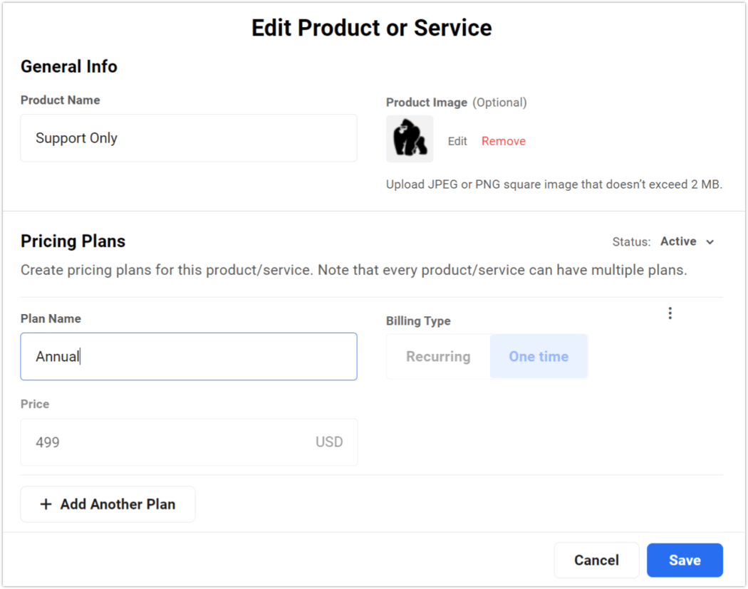edit product or service