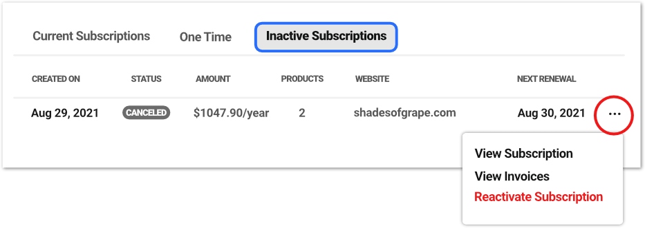 subscription reactivate inactive