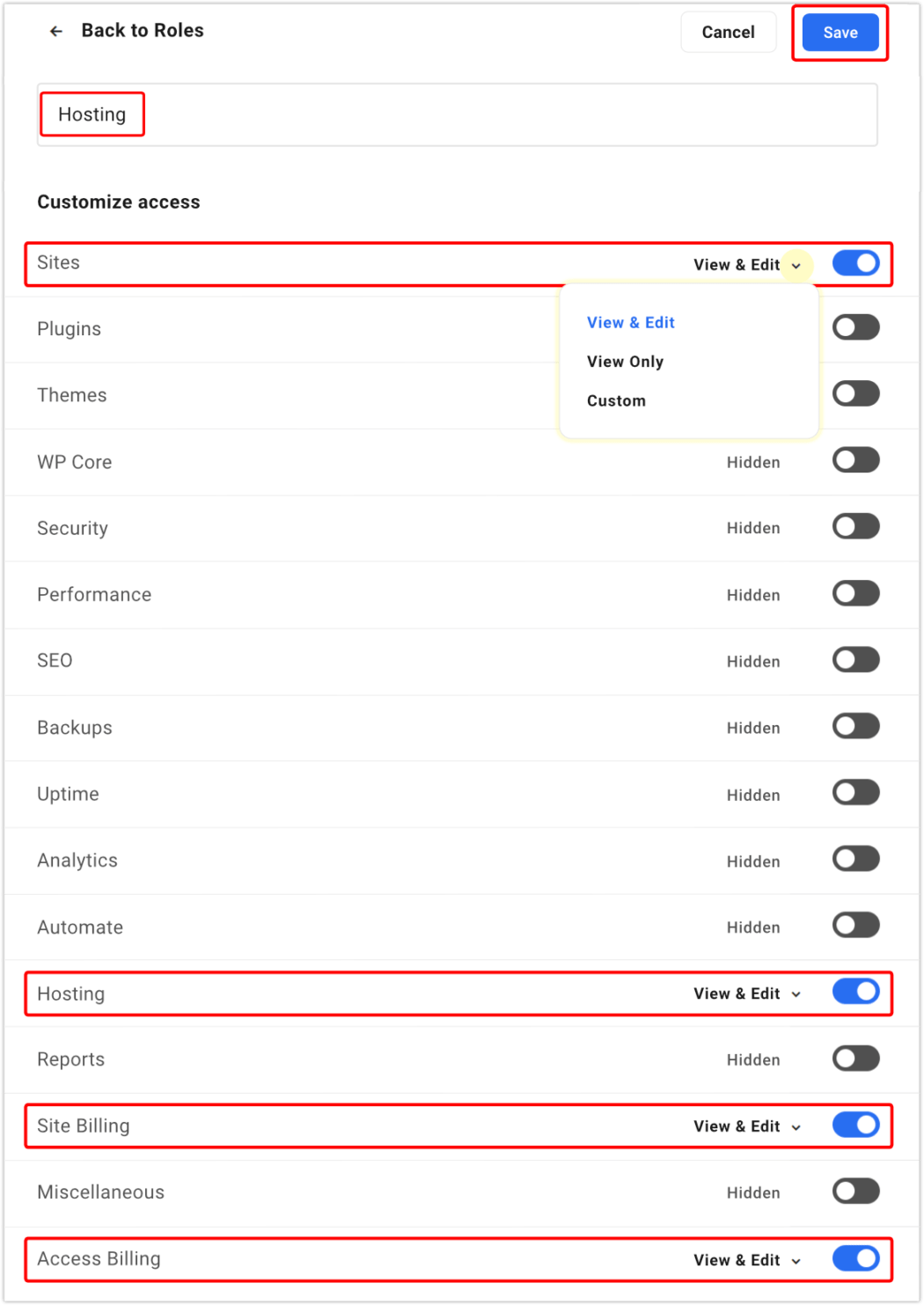 roles example hosting client