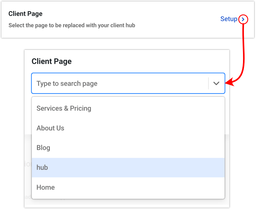 select Client Page to be replaced with your client hub