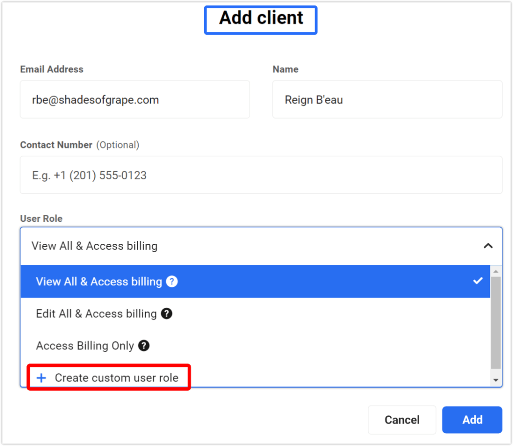 add client user role dropdown