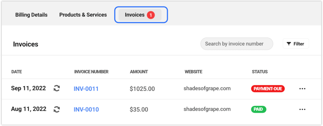 invoices summary list mixed pay status