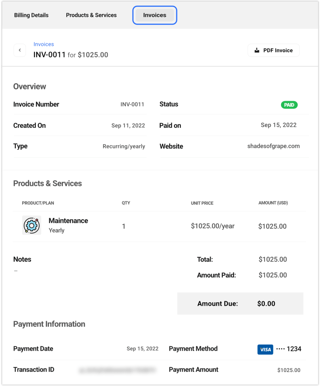 client invoice post payment details