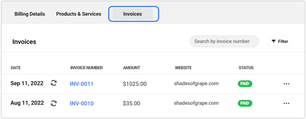 invoice summary list status all paid