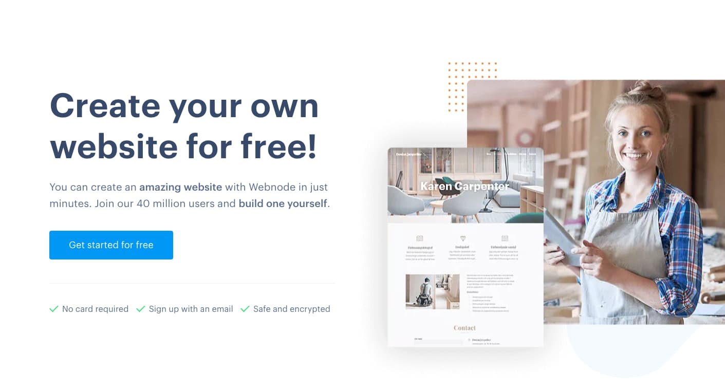 Webnode’s free website builder homepage.