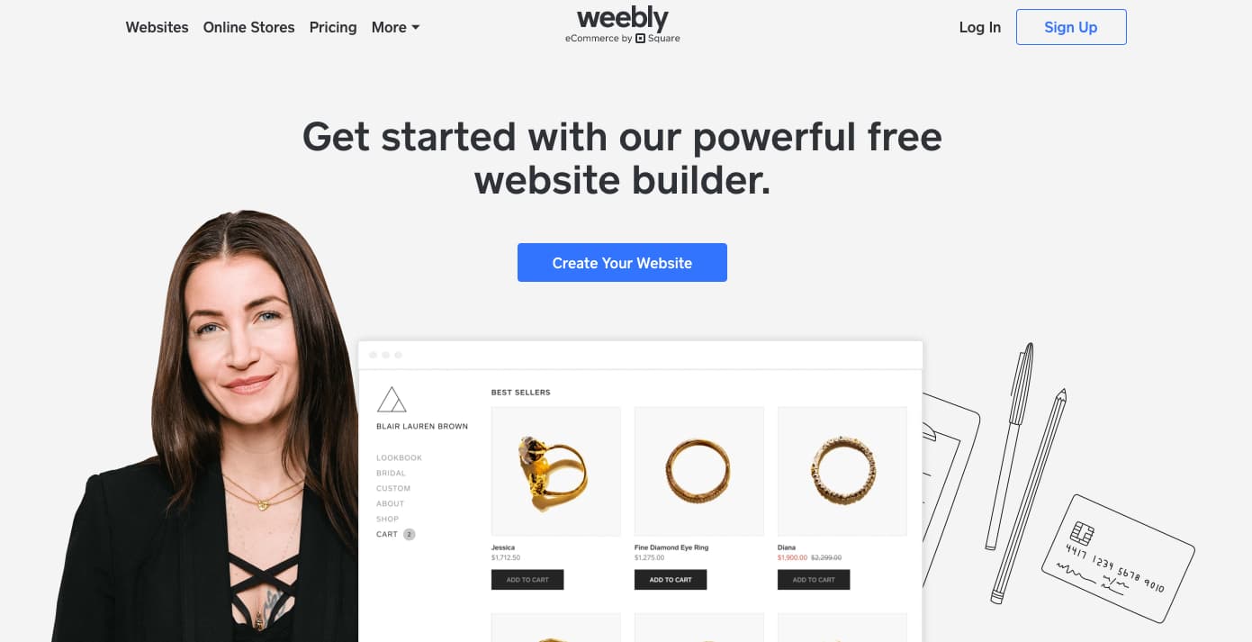 Weebly’s free website builder homepage.