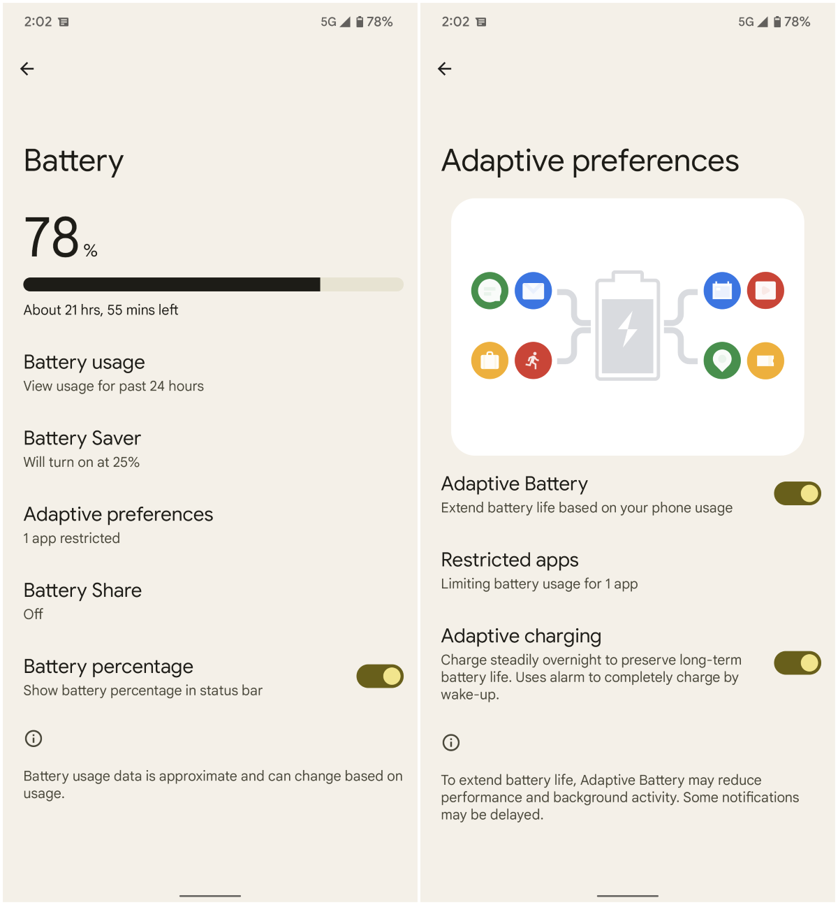 Adaptive battery preferences in Android