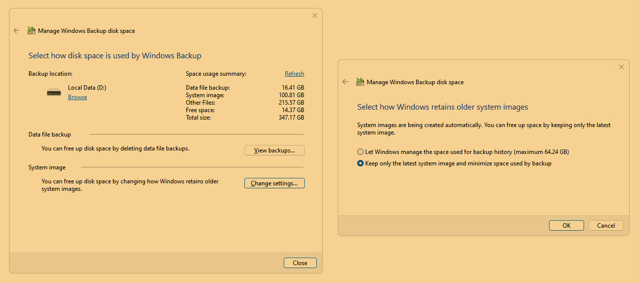 Clear space used by Backup and Restore