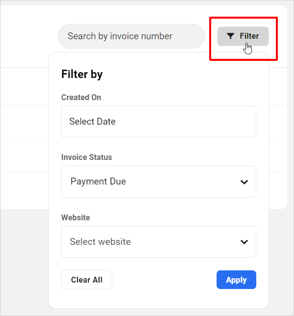 Client Portal: Billing - Invoices - Filter feature