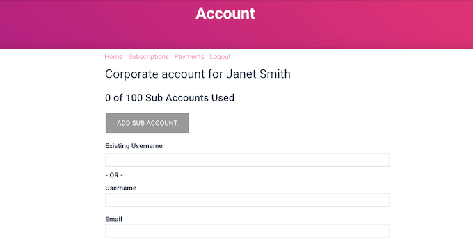 Adding a sub-account to a group team membership