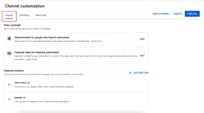 How to customize layout on YouTube channel