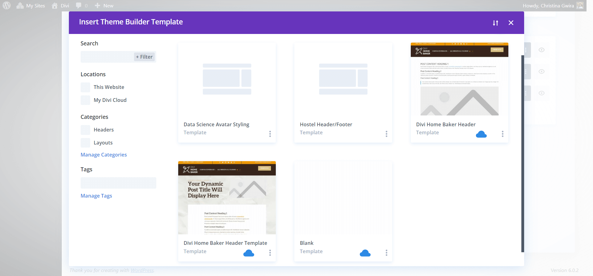 An example of an organized Divi Theme Builder Library