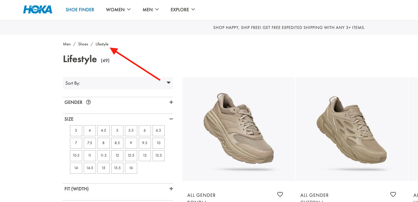 hoka breadcrumb navigation example