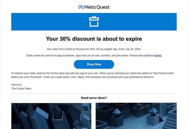 flash sale example: meta quest oculus