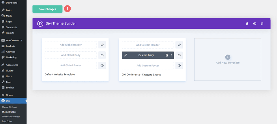 Save the imported category page layout within the Divi Theme Builder