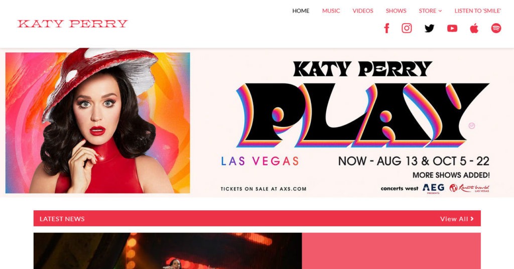katy perry famous websites using wordpress