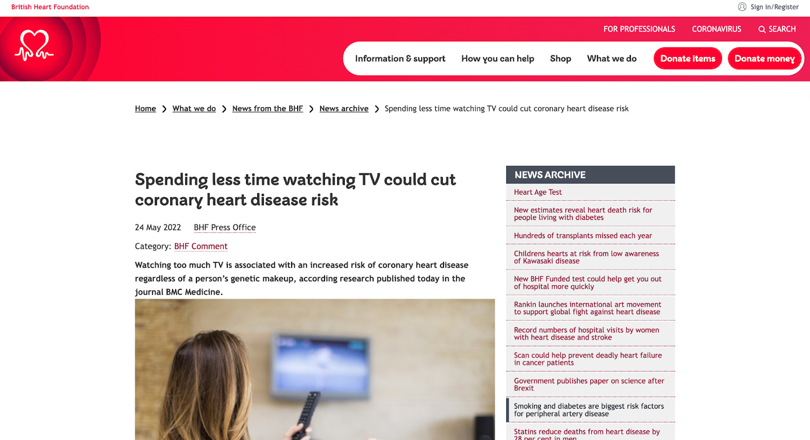 How to Use Data in Content Creation: BHF showing connection and correlation between TV and heart disease
