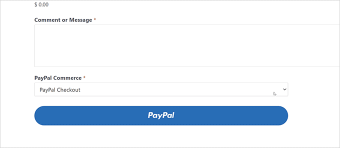 PayPal commerce WPForms