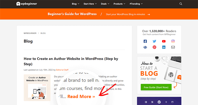 A WordPress blog archive with Read More buttons