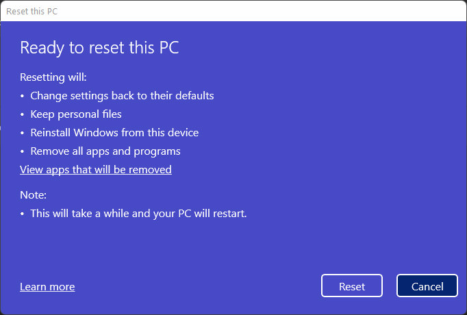 Reset a Windows 11 PC