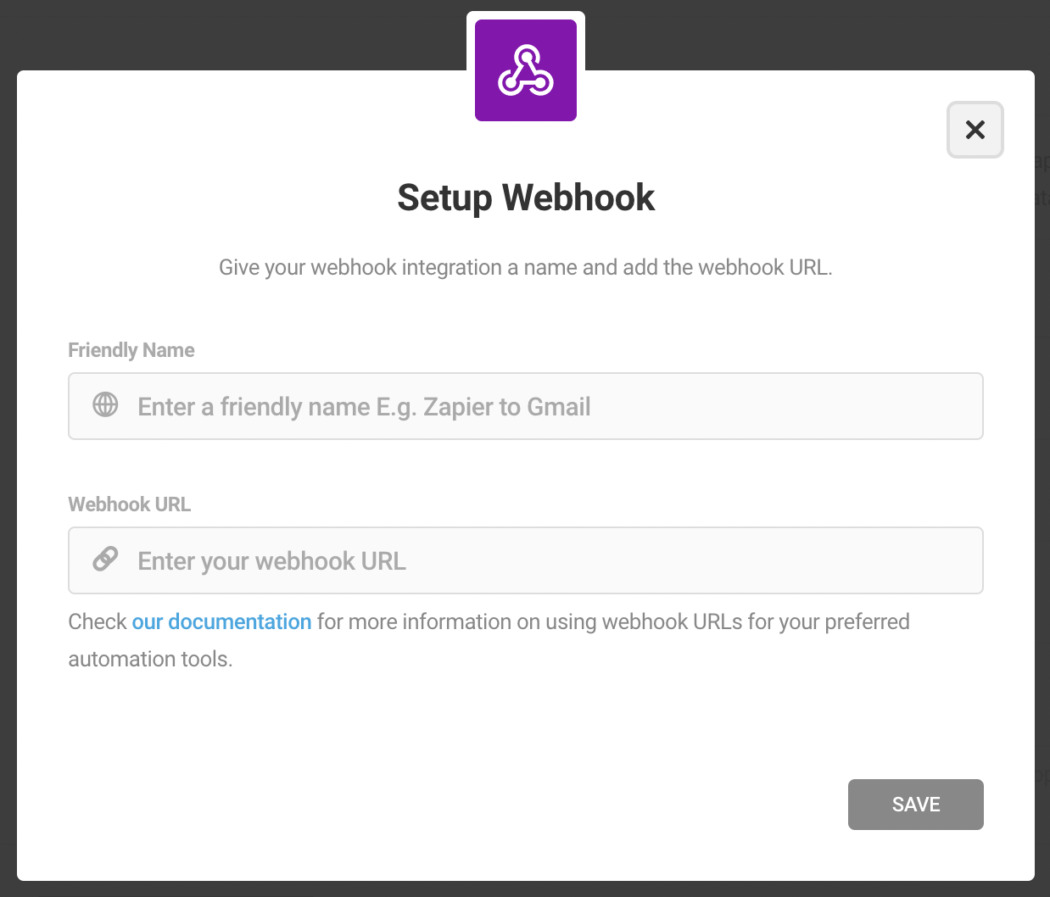 webhook information area.