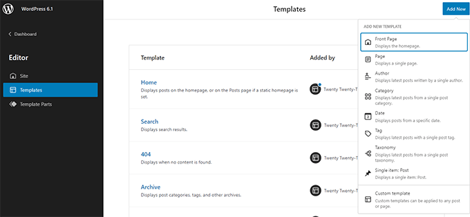 Site editor now has more templates