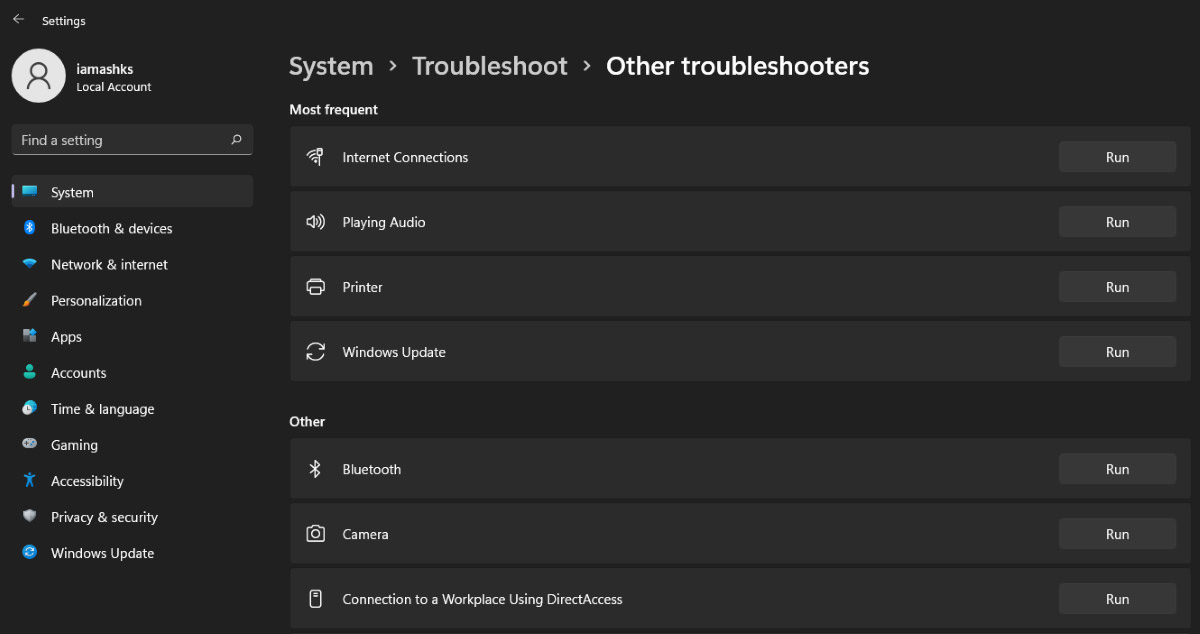 Run troubleshooters in Windows 11
