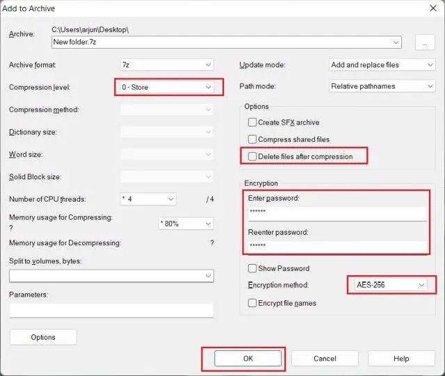 encrypt files windows 7 zip