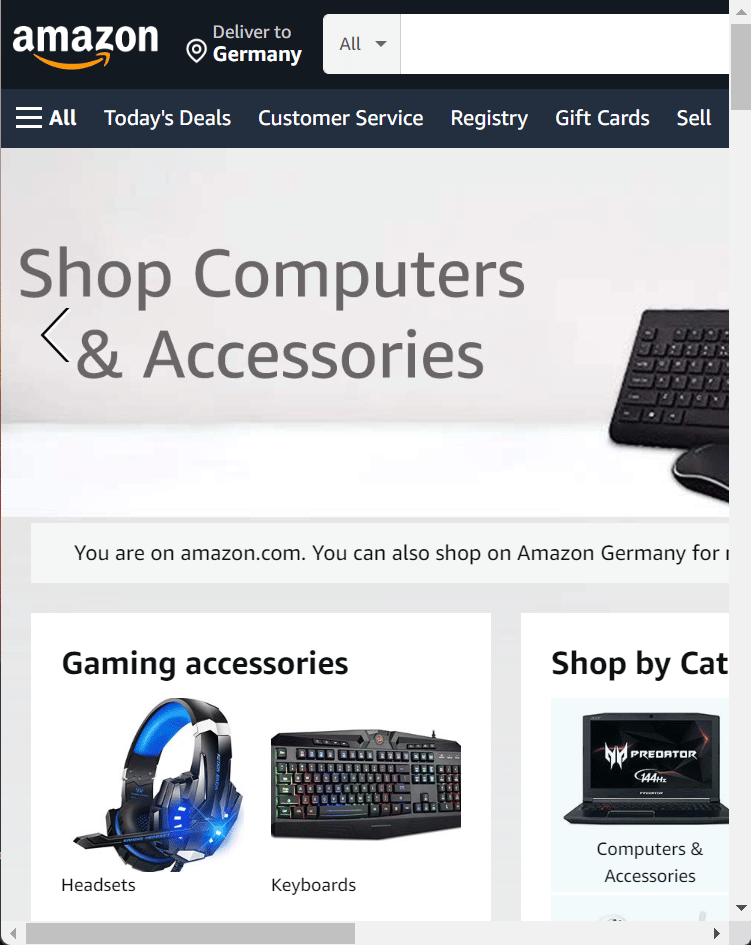How Amazon’s website looks when the browser window is significantly resized