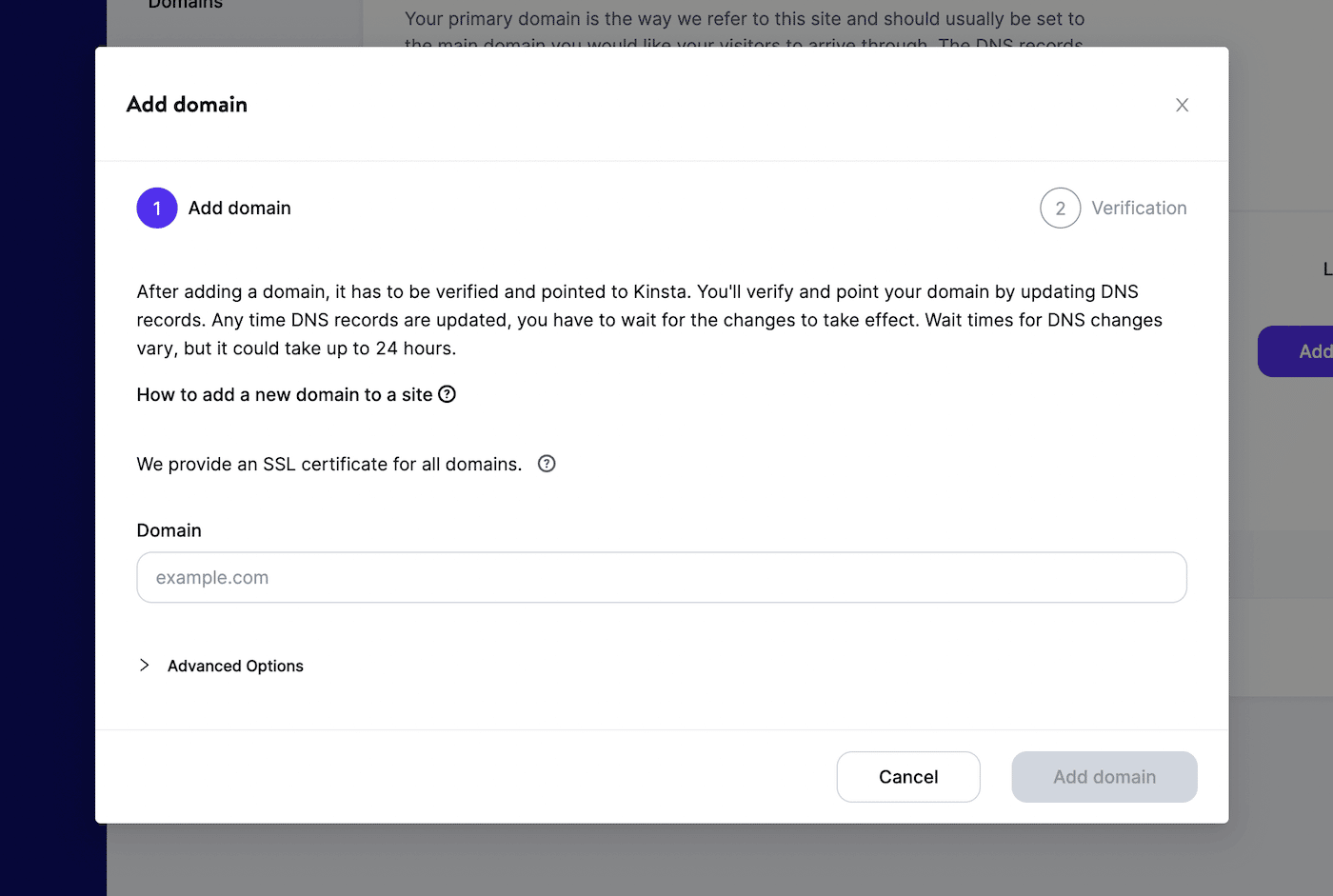 Add new Kinsta domains in the MyKinsta dashboard