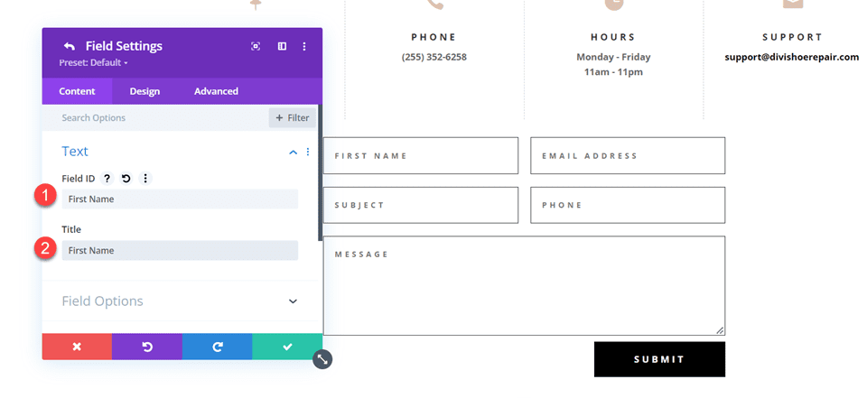 Divi Contact Form Layouts With Inline and Fullwidth Fields Layout 1 Rename Field