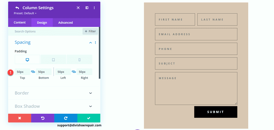 Divi Contact Form Layouts With Inline and Fullwidth Fields Layout 2 Add Padding
