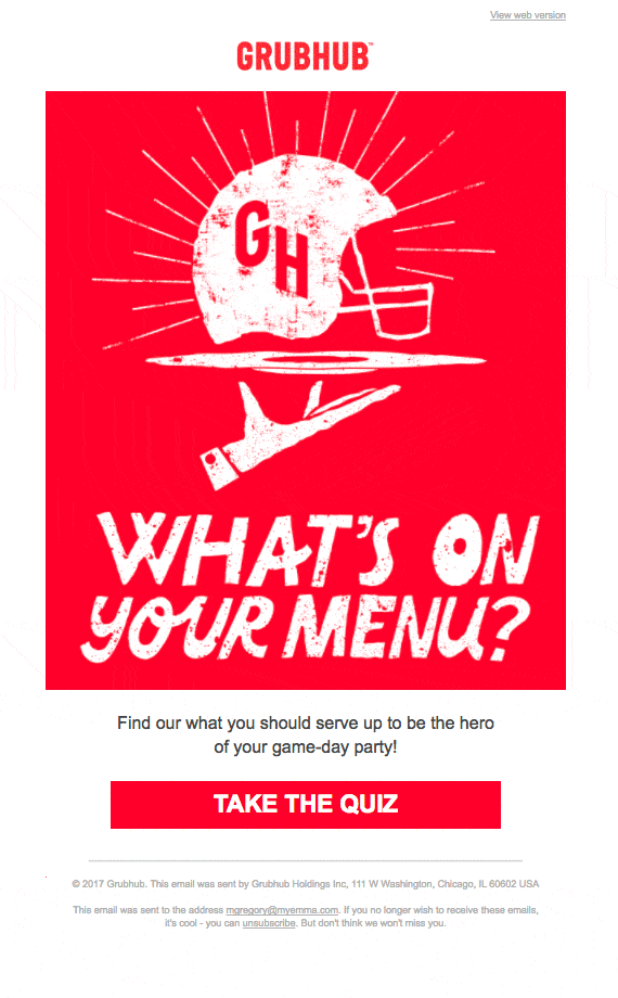 Html email inspiration; GrubHub What’s on your menu? ad