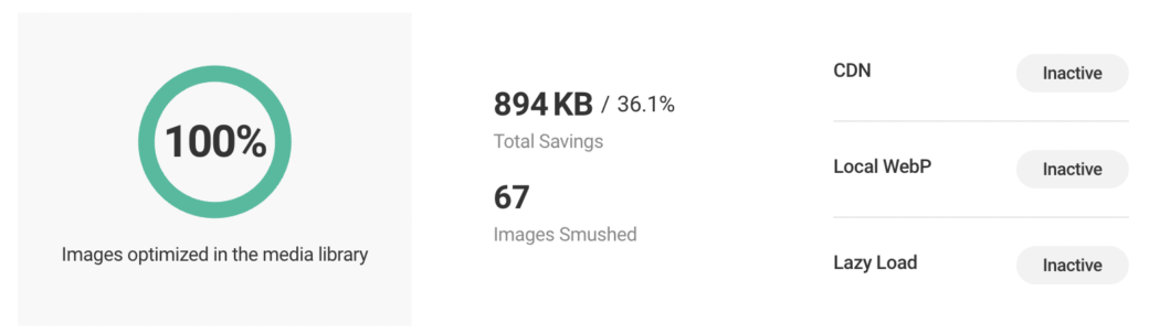 Smush optimization dashboard.