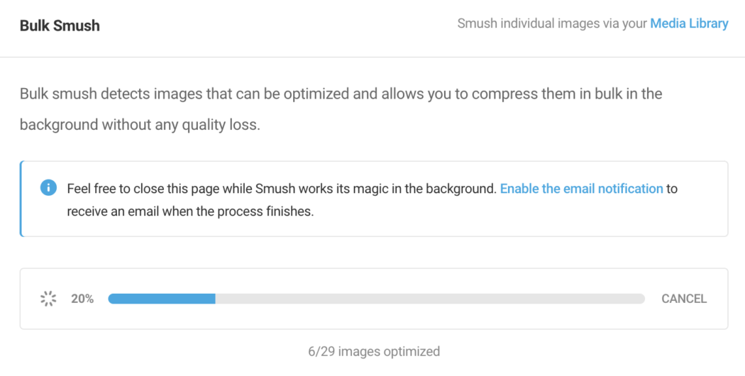 Bulk smush progress.