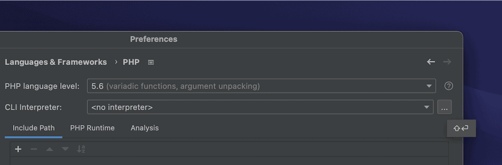 A partial PhpStorm Preferences screen, showing the page link (