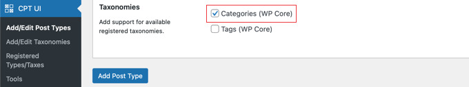 Allowing Custom Post Types to Use Categories