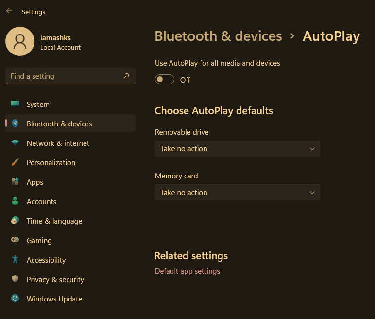 Disable AutoPlay in Windows 11