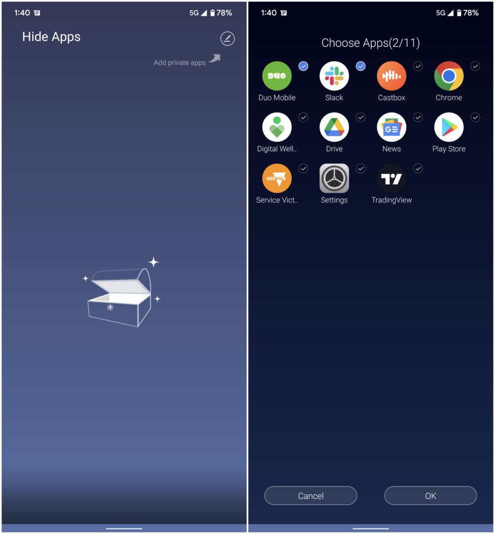 Hide apps in U Launcher Lite