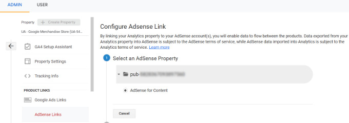 Select your AdSense property