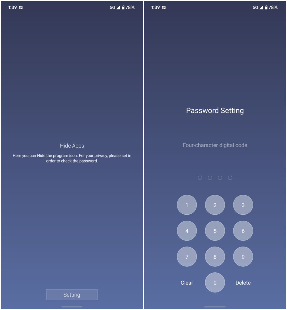 Set a password for Hide Apps