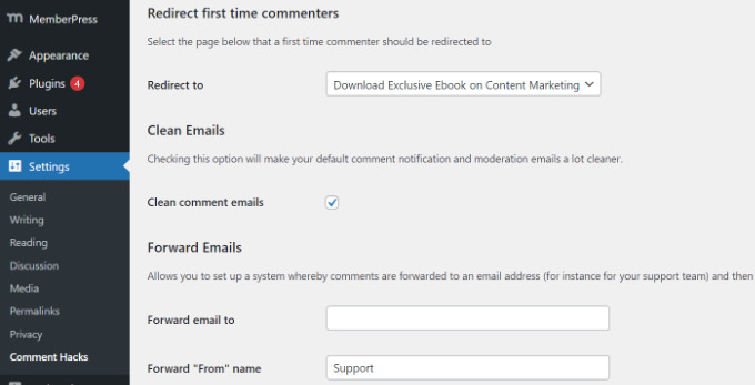 Set up comments redirect